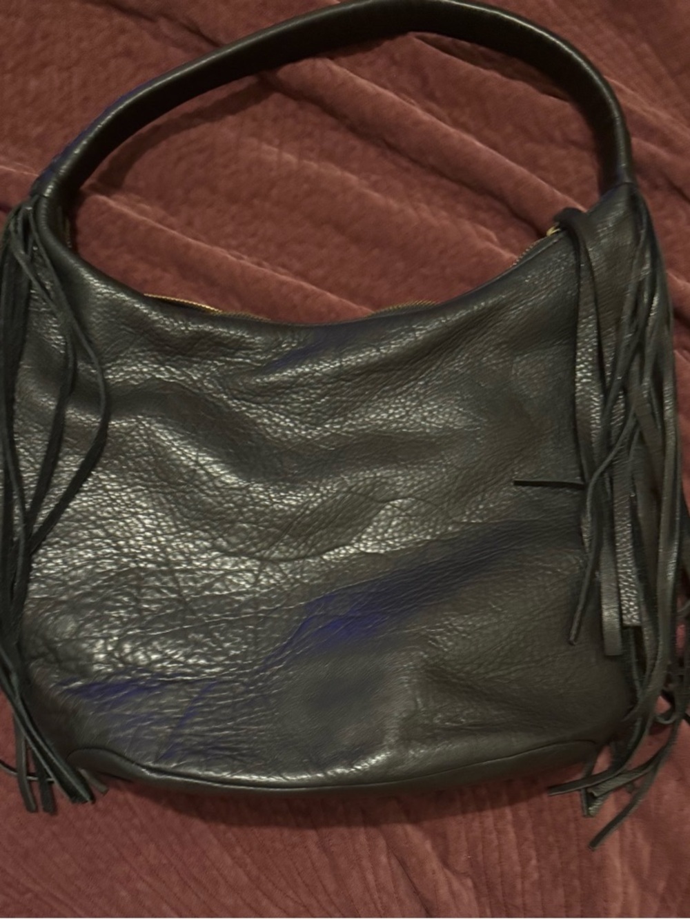 Classic Black Leather Fringe Hobo Bag